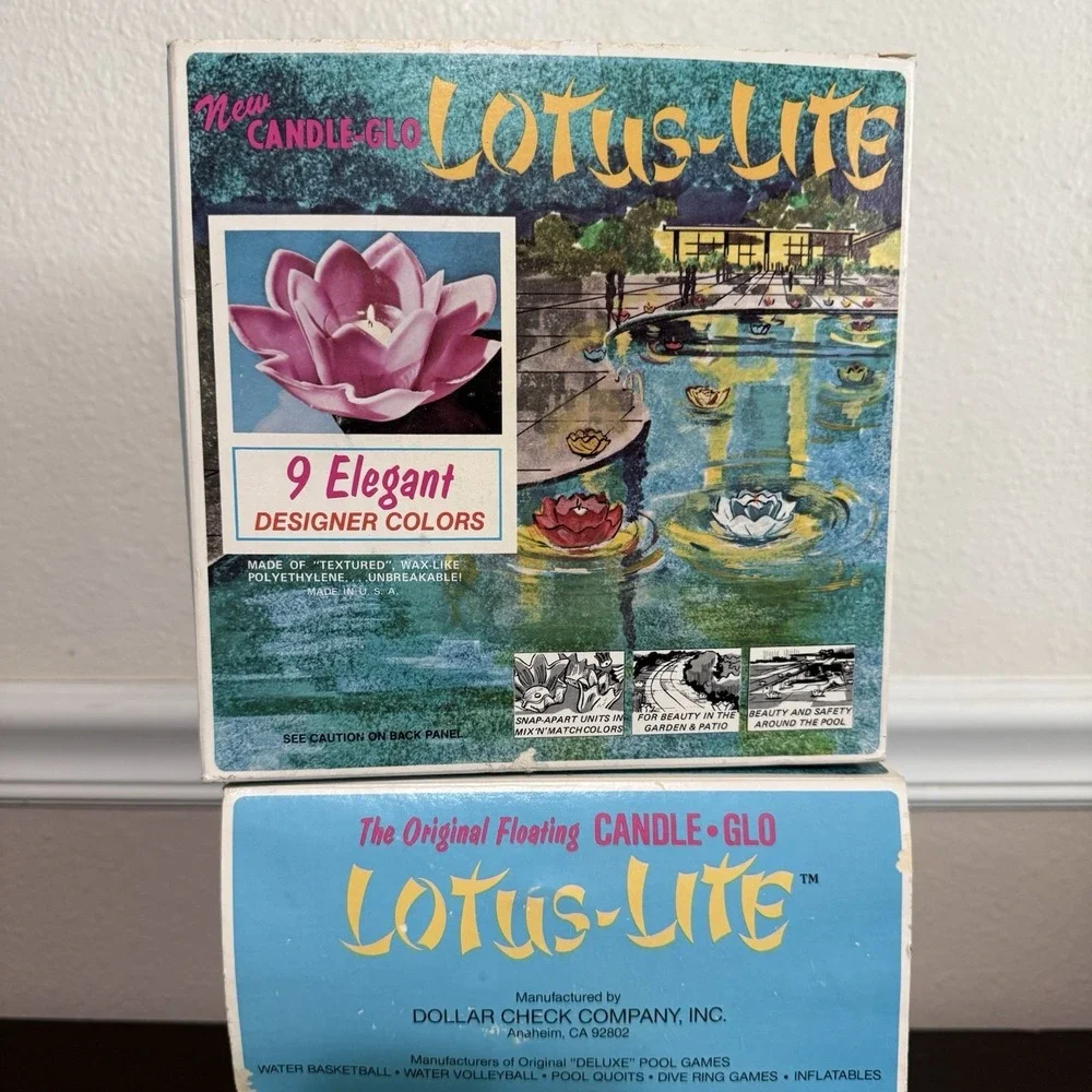 Vintage Lotus Lite Floating Pool Candle Holder Set of 3 Blue Candle-Glo Made USA